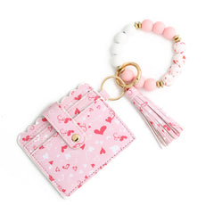 Love Polyurethane Card Holder Silica Gel Key Chain Silicone Beads Bracelet Women's Wallet