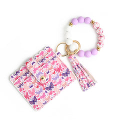 Love Polyurethane Card Holder Silica Gel Key Chain Silicone Beads Bracelet Women's Wallet