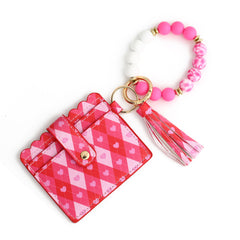 Love Polyurethane Card Holder Silica Gel Key Chain Silicone Beads Bracelet Women's Wallet