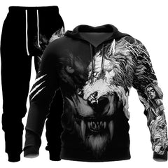 Wolf Print Men's Hooded Tracksuit