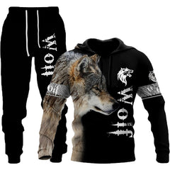  Wolf Print Men's Hooded Tracksuit