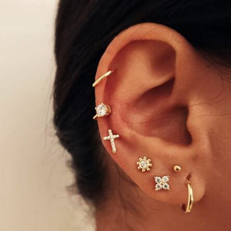 Cross Sun Lock Earrings Set