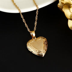 Romantic Heart Locket Necklace, 24K Gold