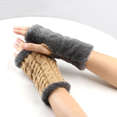 Twist-Knit Winter Fingerless Fleece Gloves