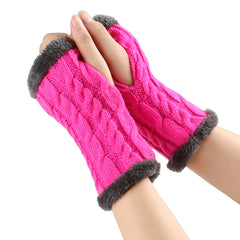 Twist-Knit Winter Fingerless Fleece Gloves