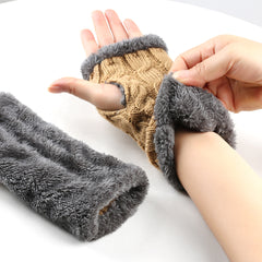 Twist-Knit Winter Fingerless Fleece Gloves