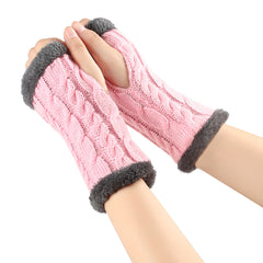 Twist-Knit Winter Fingerless Fleece Gloves