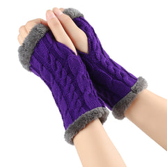 Twist-Knit Winter Fingerless Fleece Gloves