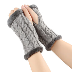 Twist-Knit Winter Fingerless Fleece Gloves