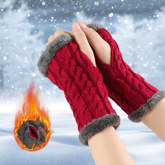 Twist-Knit Winter Fingerless Fleece Gloves