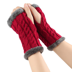 Twist-Knit Winter Fingerless Fleece Gloves