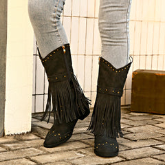  Rivet Buckle Retro Tassel Winter Boots