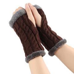 Twist-Knit Winter Fingerless Fleece Gloves