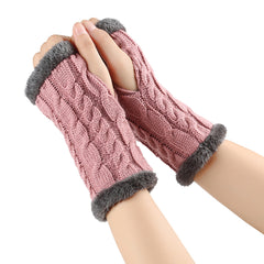 Twist-Knit Winter Fingerless Fleece Gloves