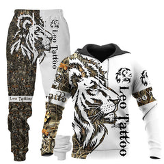 Wolf Print Men's Hooded Tracksuit