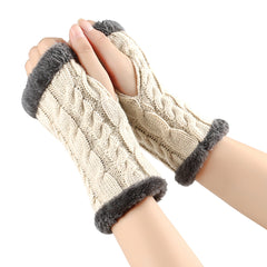 Twist-Knit Winter Fingerless Fleece Gloves