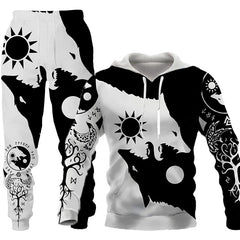 Wolf Print Men's Hooded Tracksuit