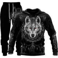 Wolf Print Men's Hooded Tracksuit