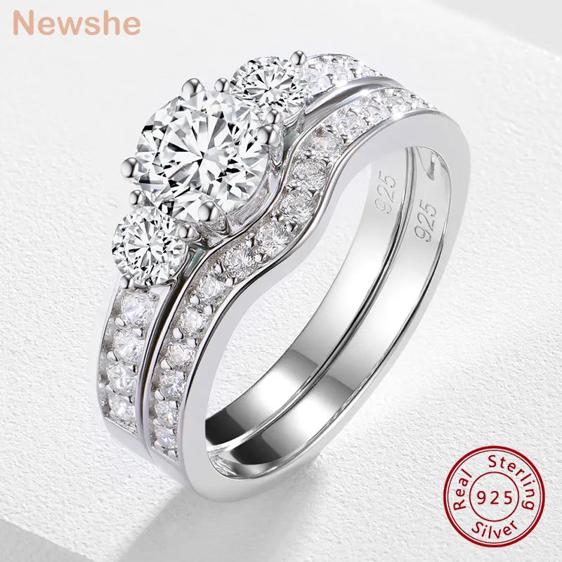 925 Sterling Silver Wedding Set 3 Stones